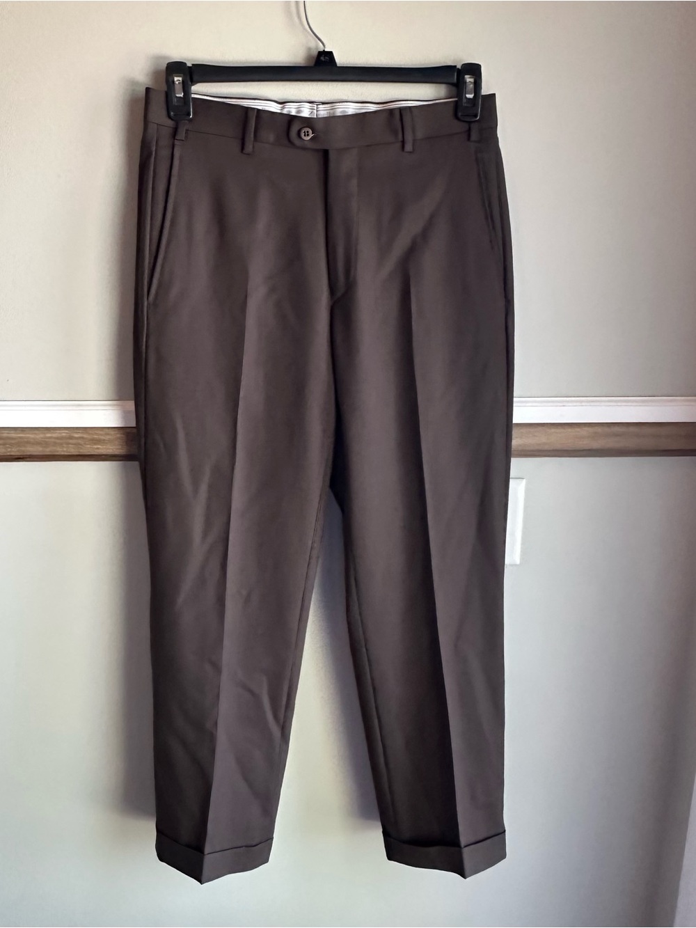 Zanella Todd Flat Front Dress Pants brown 100% Wool Cuffed Italy
